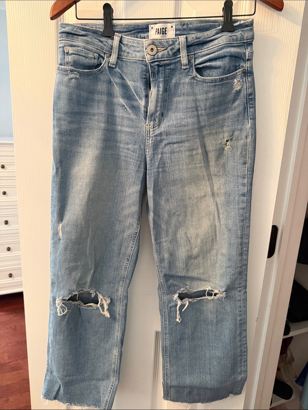 PAIGE Light Wash Distressed Boyfriend Jeans